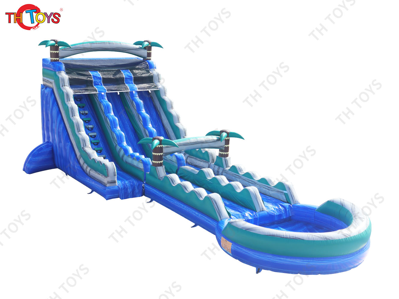 14m giant inflatable water slide, customized Inflatable Tropical Water Slide n slip with Pool for commercial rental