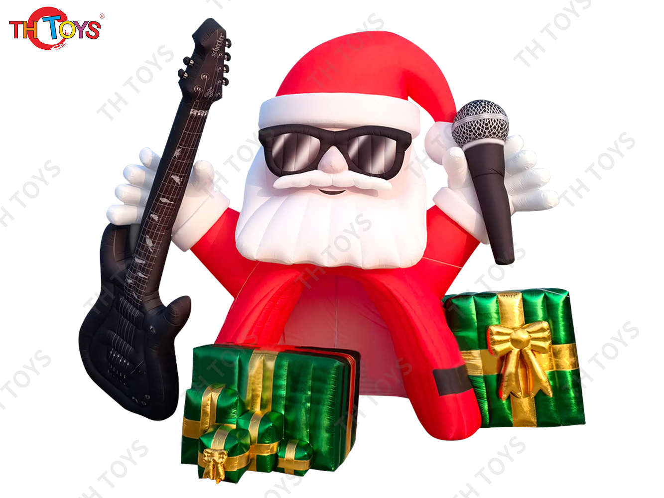 Outdoor Inflatable Christmas Entrance Dome Tent , 5m 17ft high Prtable Giant inflatable Rocking Santa Tunnel With Guitar N Gift