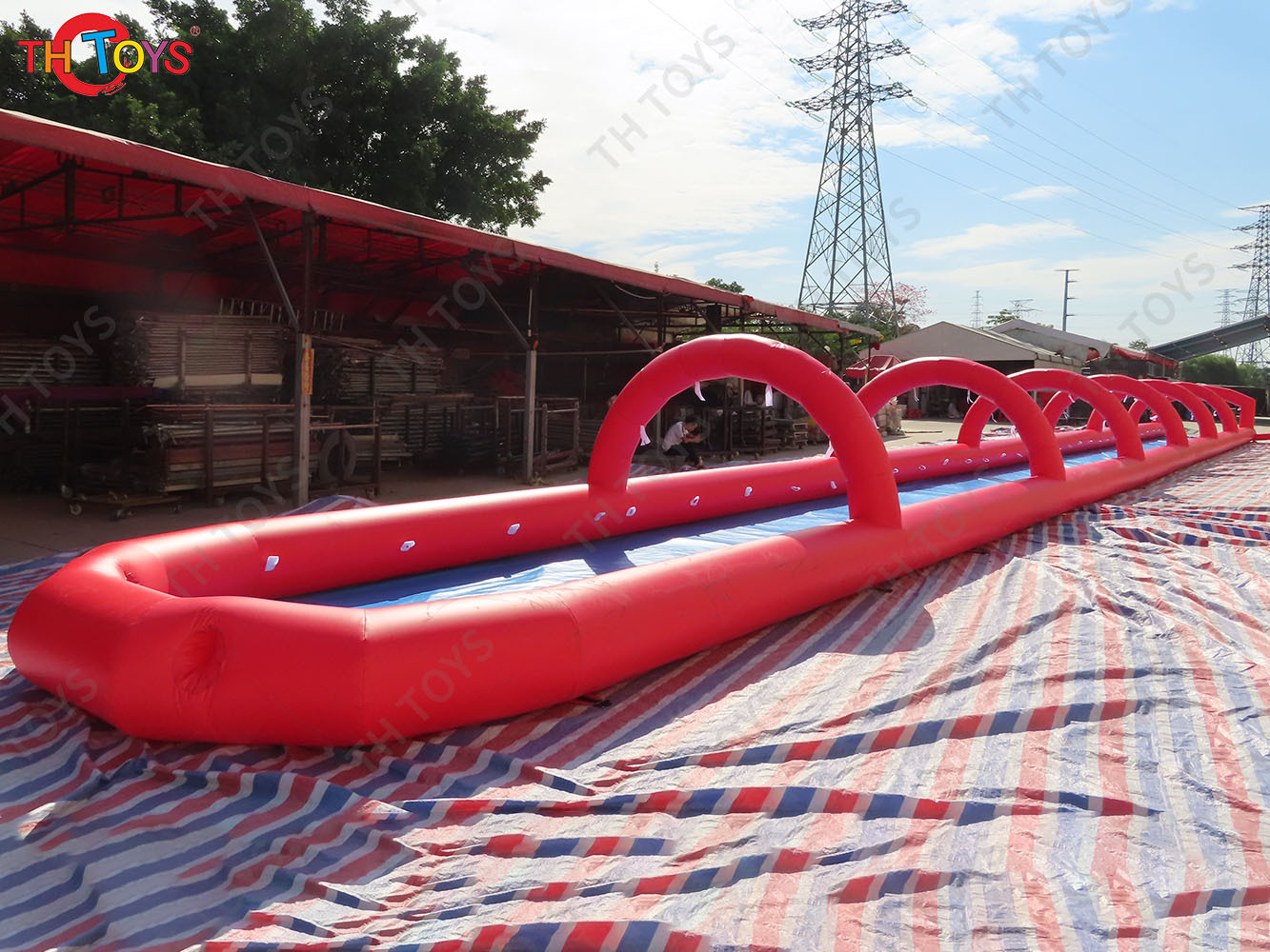 Red Inflatable Slip N Slide Inflatable Water Slider Summer Yard Slippy Inflatable Slide Come with Blower