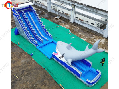 by ship to port,Shark Inflatable Water Slide With Pool for commercial rent,giant inflatable slide slip summer toys