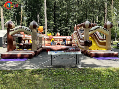 Customized Kids Amusement inflatable Bouncy Castle With Slide, Chocolate Theme commercial Inflatable obstacle course for sale
