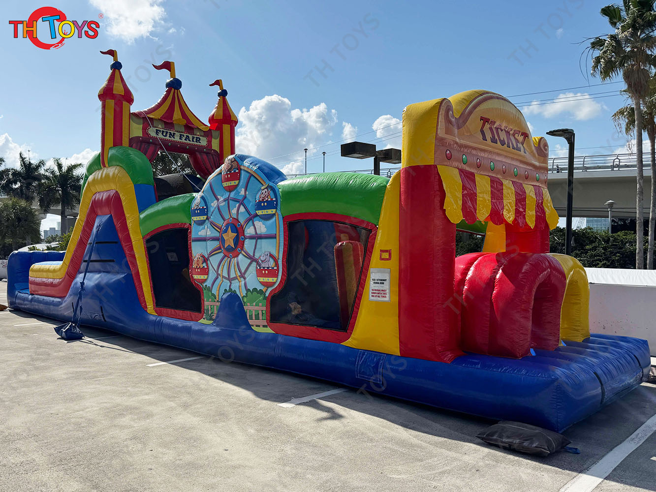 Circus funny inflatable obstacle course for kids, fun fair inflatable obstacle course bouncy castle with slide combos