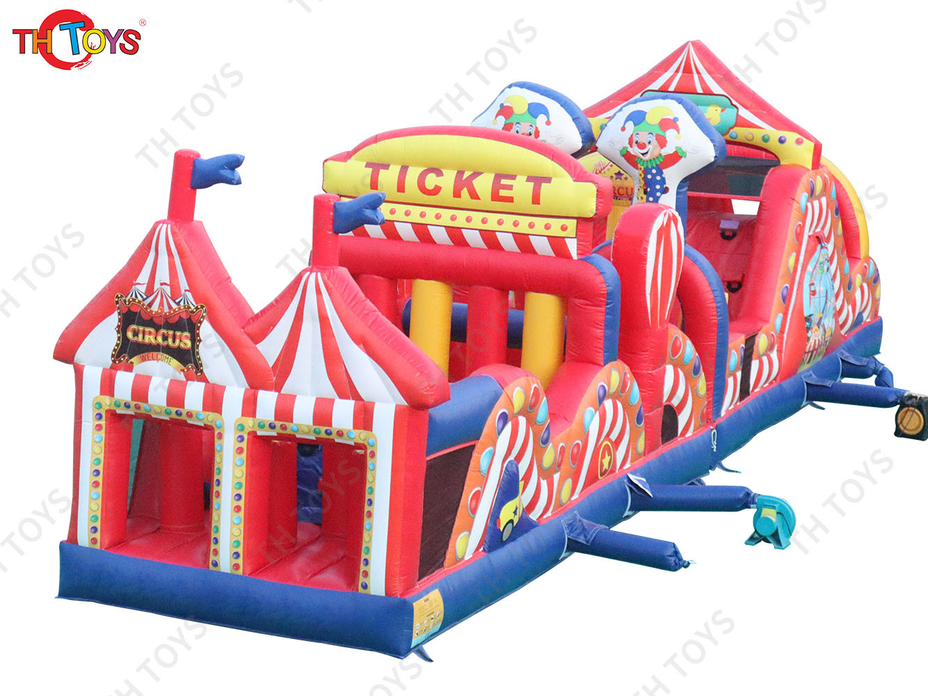 Carnival Theme Inflatable Obstacle Course,Giant Commercial Inflatable Obstacle Course With Bounce Slide