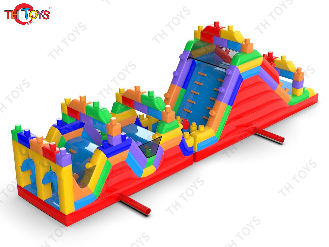 Building Blocks Inflatable Obstacle Course,Giant Commercial Inflatable Obstacle Course With Bounce Slide