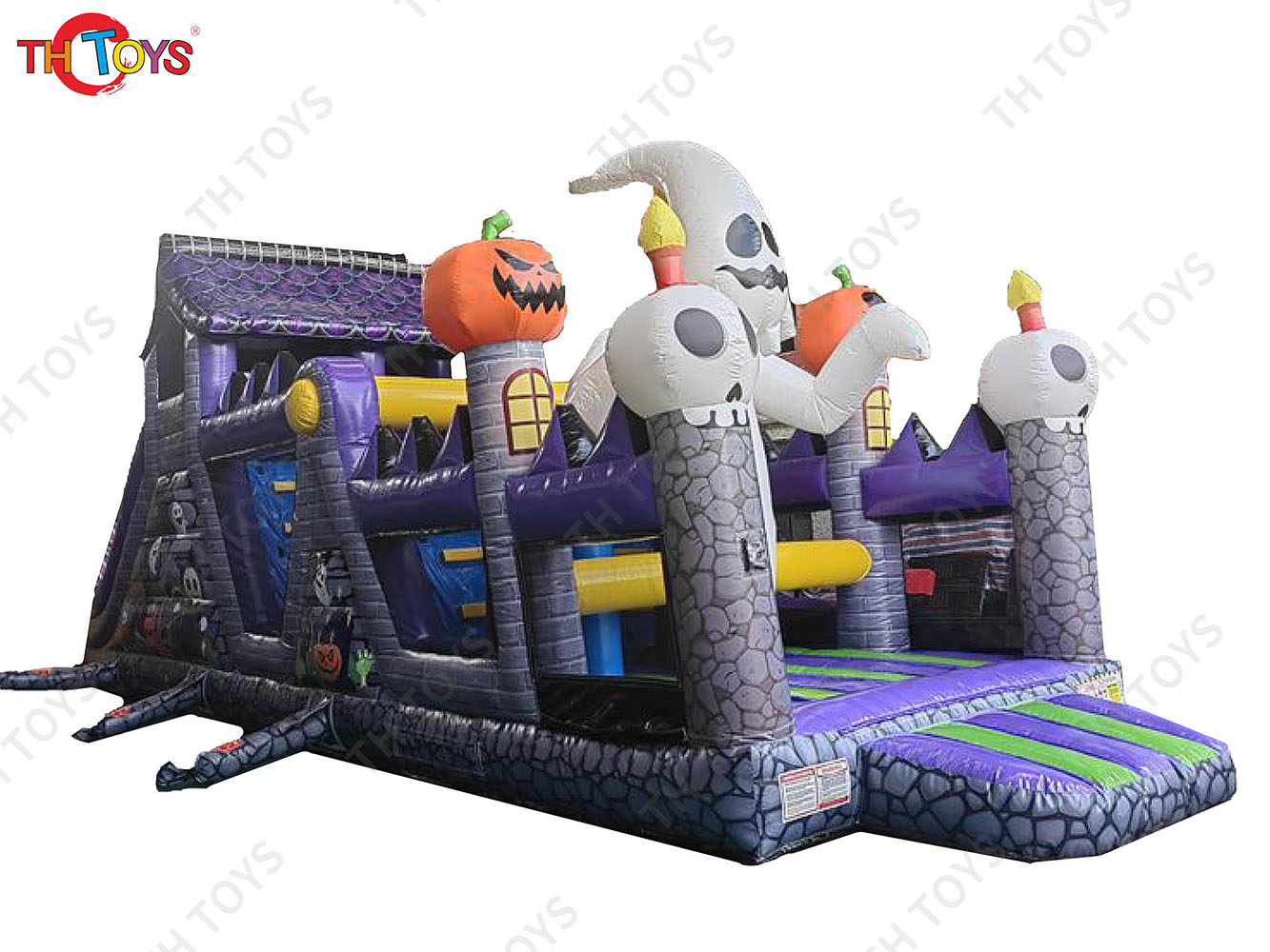 Ghost Pumpkin Inflatable Obstacle Course, Halloween Bouncy Obstacle House Race Game