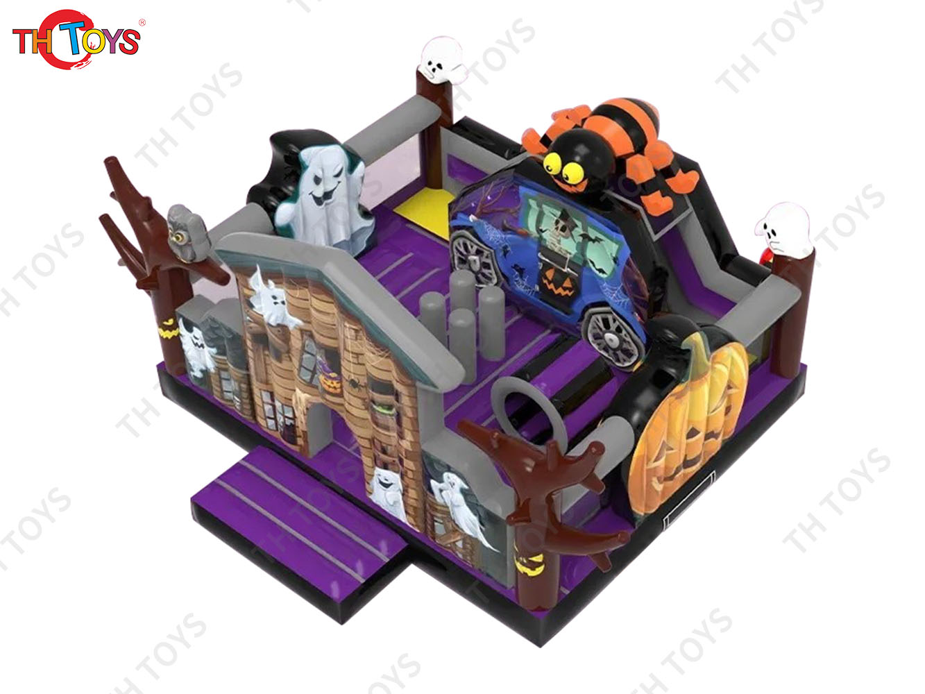 6x6m commercial Halloween inflatable jumper house pumpkin bouncy house with slide combos