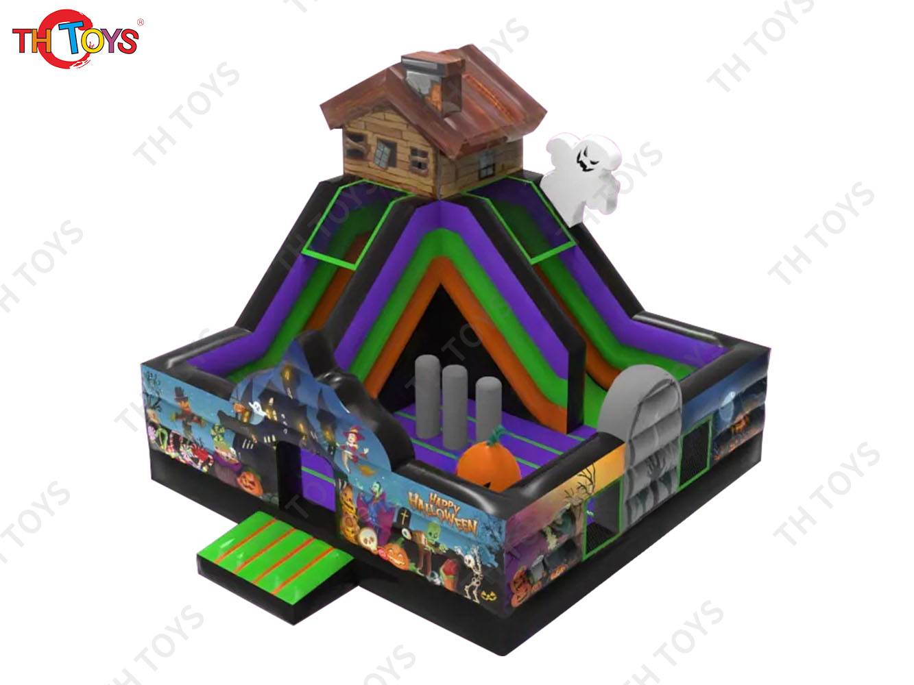 6x6m commercial Halloween inflatable jumper house pumpkin bouncy house with slide combos