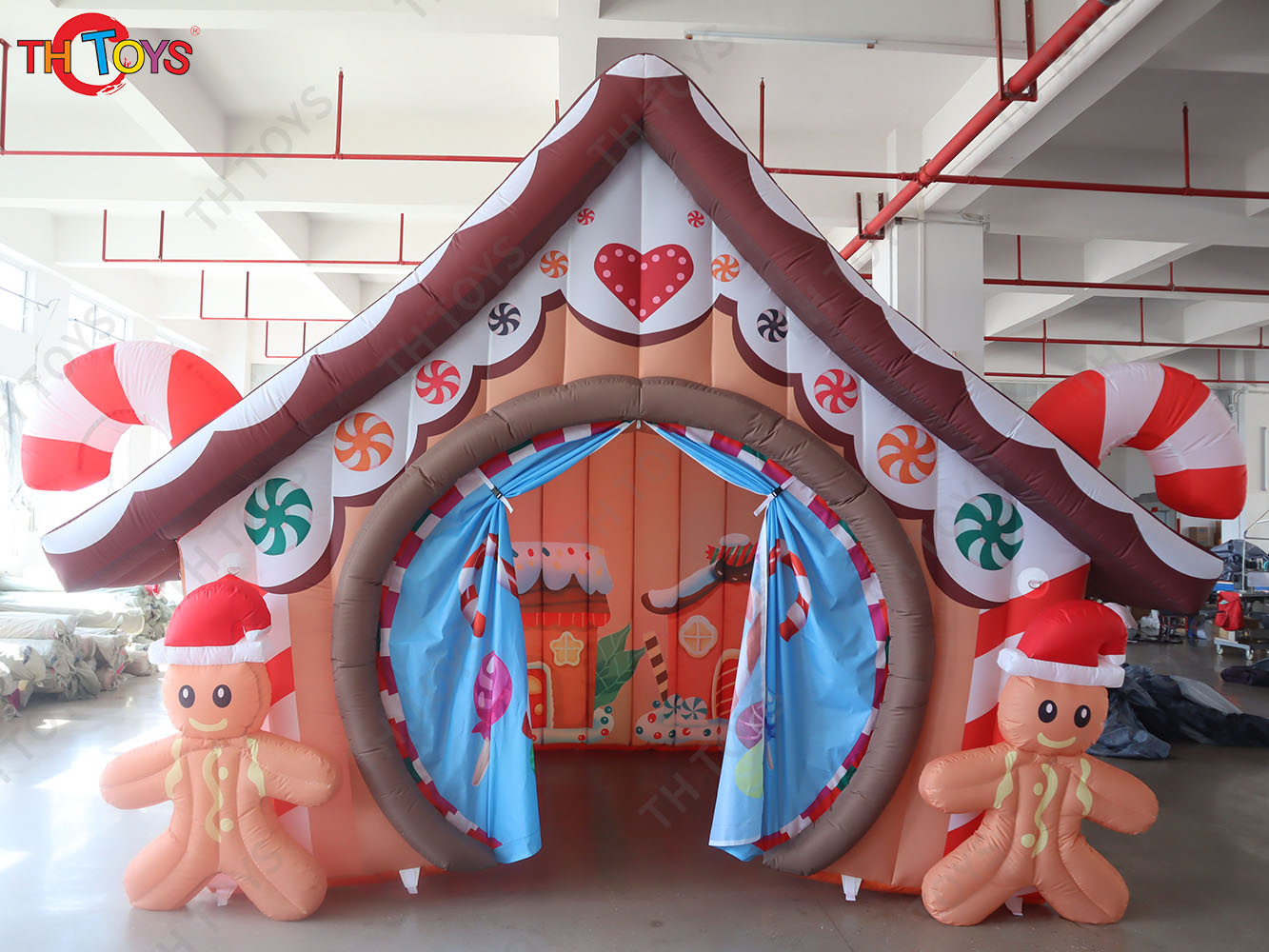 Inflatable Christmas House Candy Theme Inflatable Santa House Cabin For Xmas Party Events