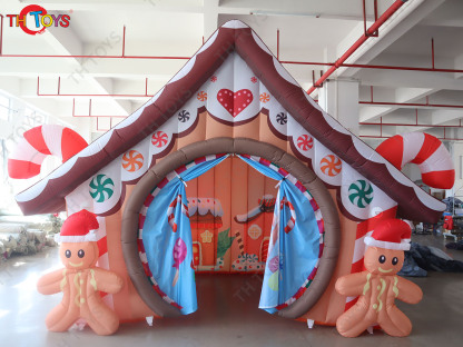 Inflatable Christmas House Candy Theme Inflatable Santa House Cabin For Xmas Party Events