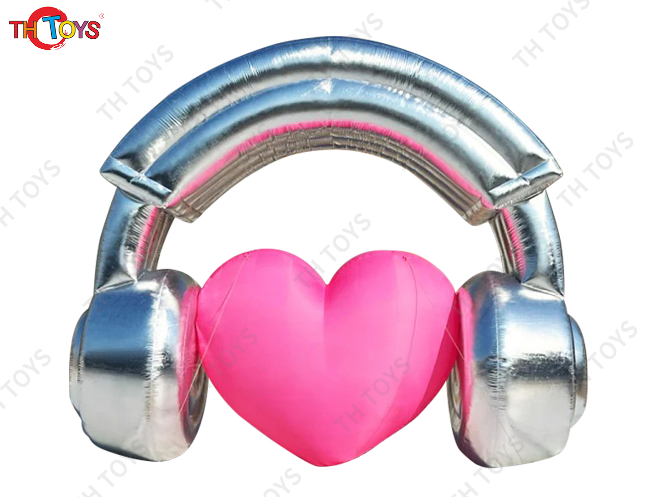 Commercial Advertising Inflatable Heart Balloon with Head Phone Blow Up Inflatable Pink Heart-Shaped Ground Balloon Decoration