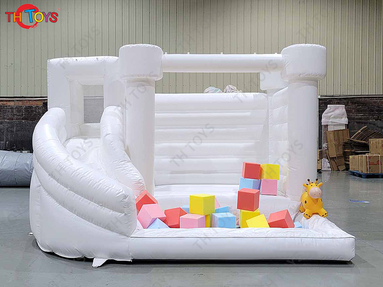 Inflatable Jump Castle Bounce House with ball pit, Wedding Party White Bouncy Castle With Slide pool