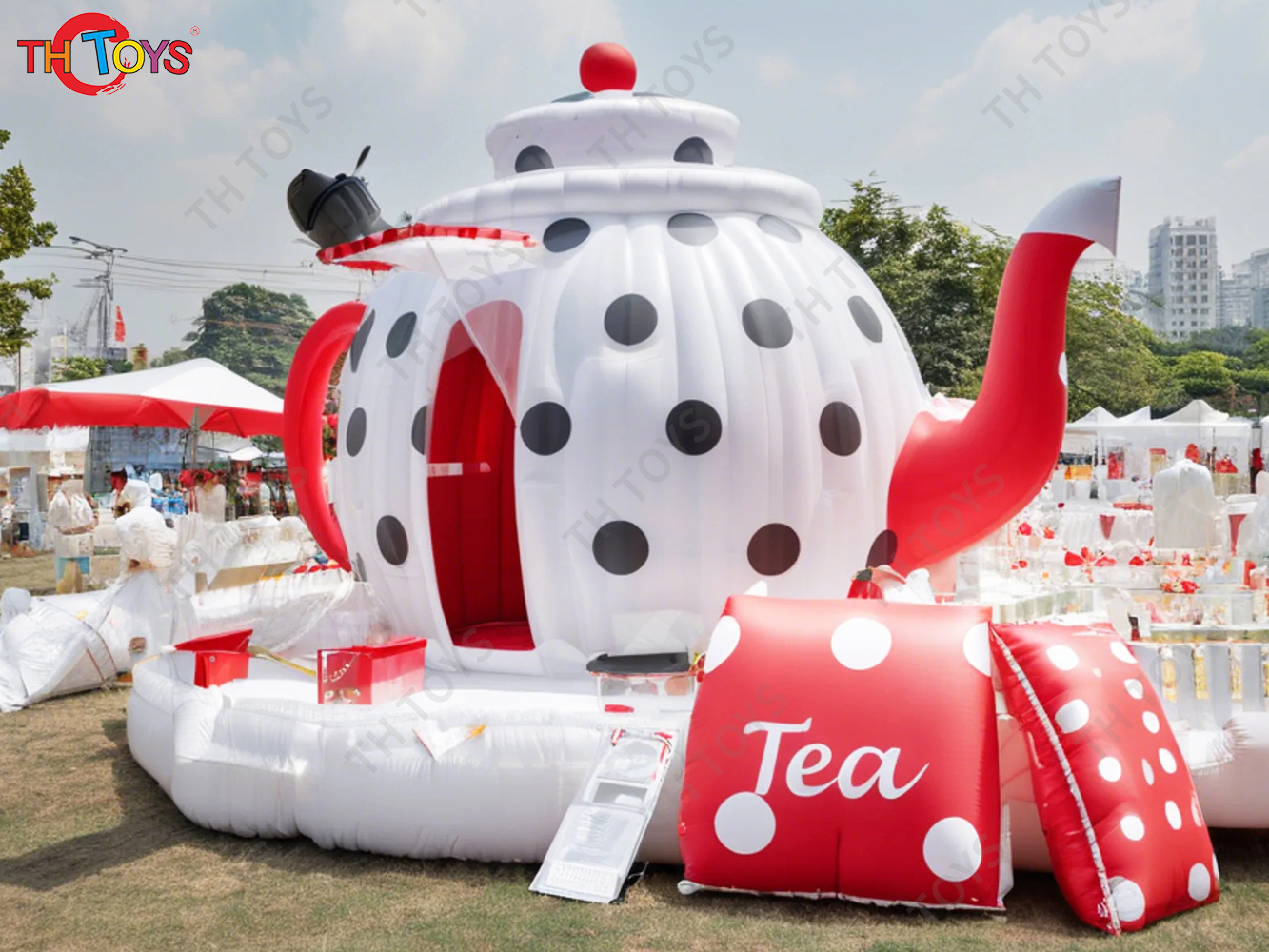 5x3.5m Inflatable Teapot Stage Tent Event Marketing Inflatable Snack Booth Lawn Tent Shelter