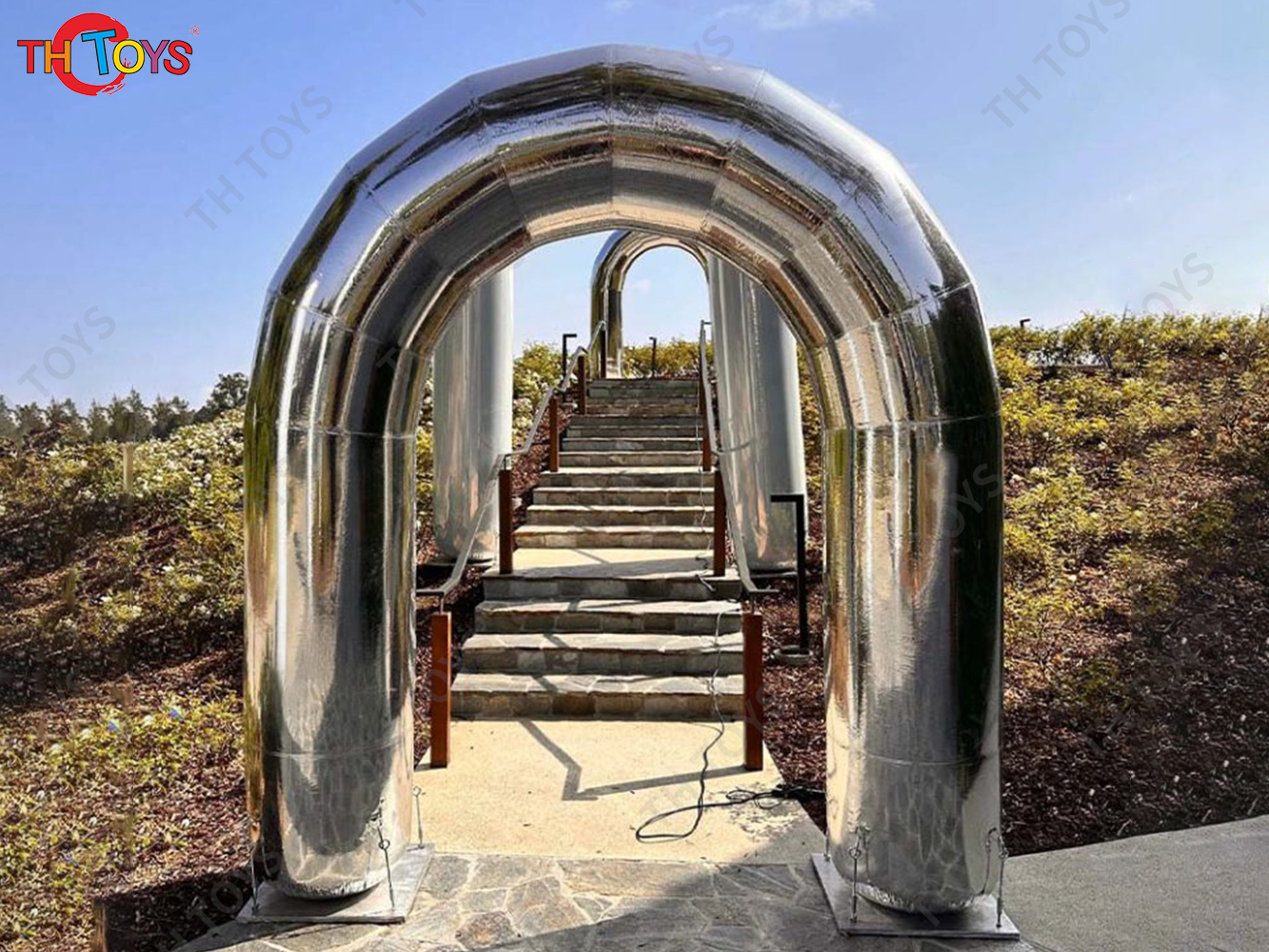 Commercial Silvery Inflatable Mirror Arch Beautiful Golden Inflatable Wedding Arch For Decoration Holiday Carnival Event