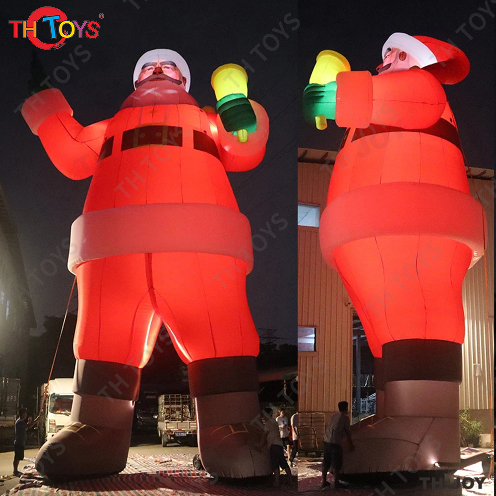 10m/12m Giant Christmas Inflatable Santa Claus with Blower LED lighted Christmas Decorations Outdoor Yard Lawn Christmas Party