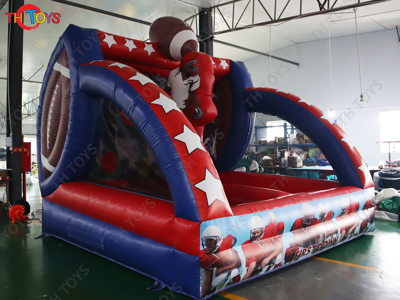 4x3x3mH Carnival Games Soccer Inflatable Football Toss First Down Outdoor Inflatable Football Throw Game for Party