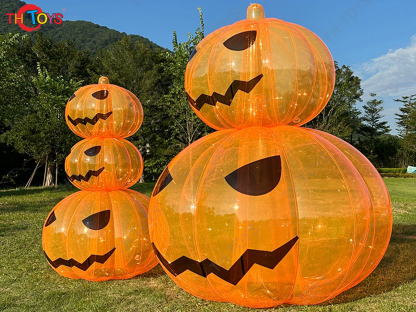 Giant Pumpkin Inflatable Lighting Transparent Inflatable Halloween Pumpkin Balloon Model Replica Ground Balloon for Advertising