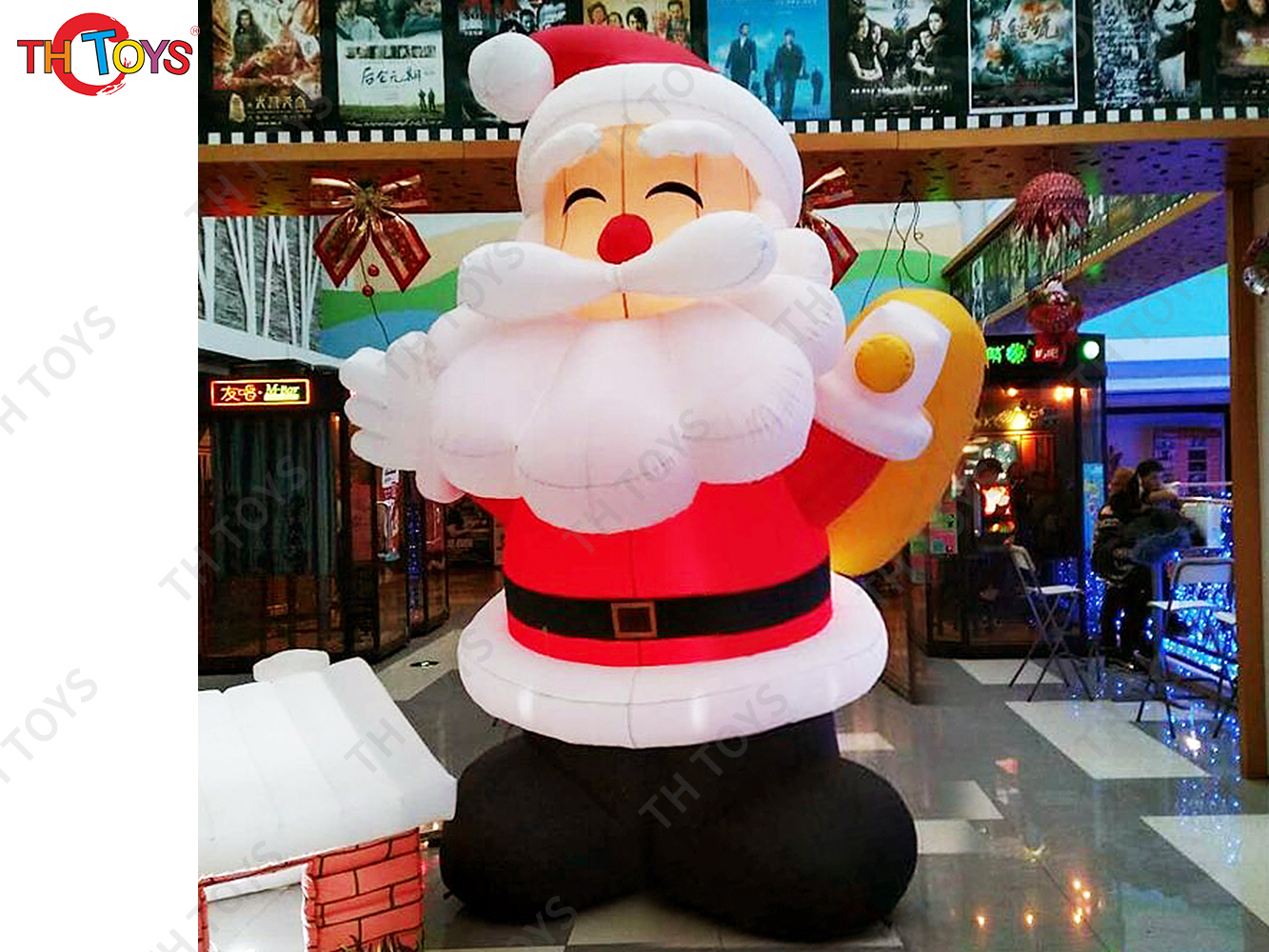 Christmas Man Inflatable Character Santa Claus, outdoor Advertising santa claus Inflatables with gift bag