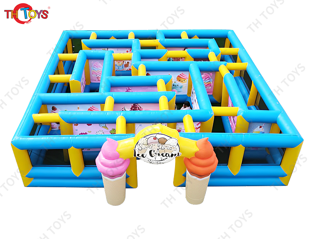 outdoor giant Ice Cream Inflatable Maze, customized inflatable Obstacle maze laser tag games for party