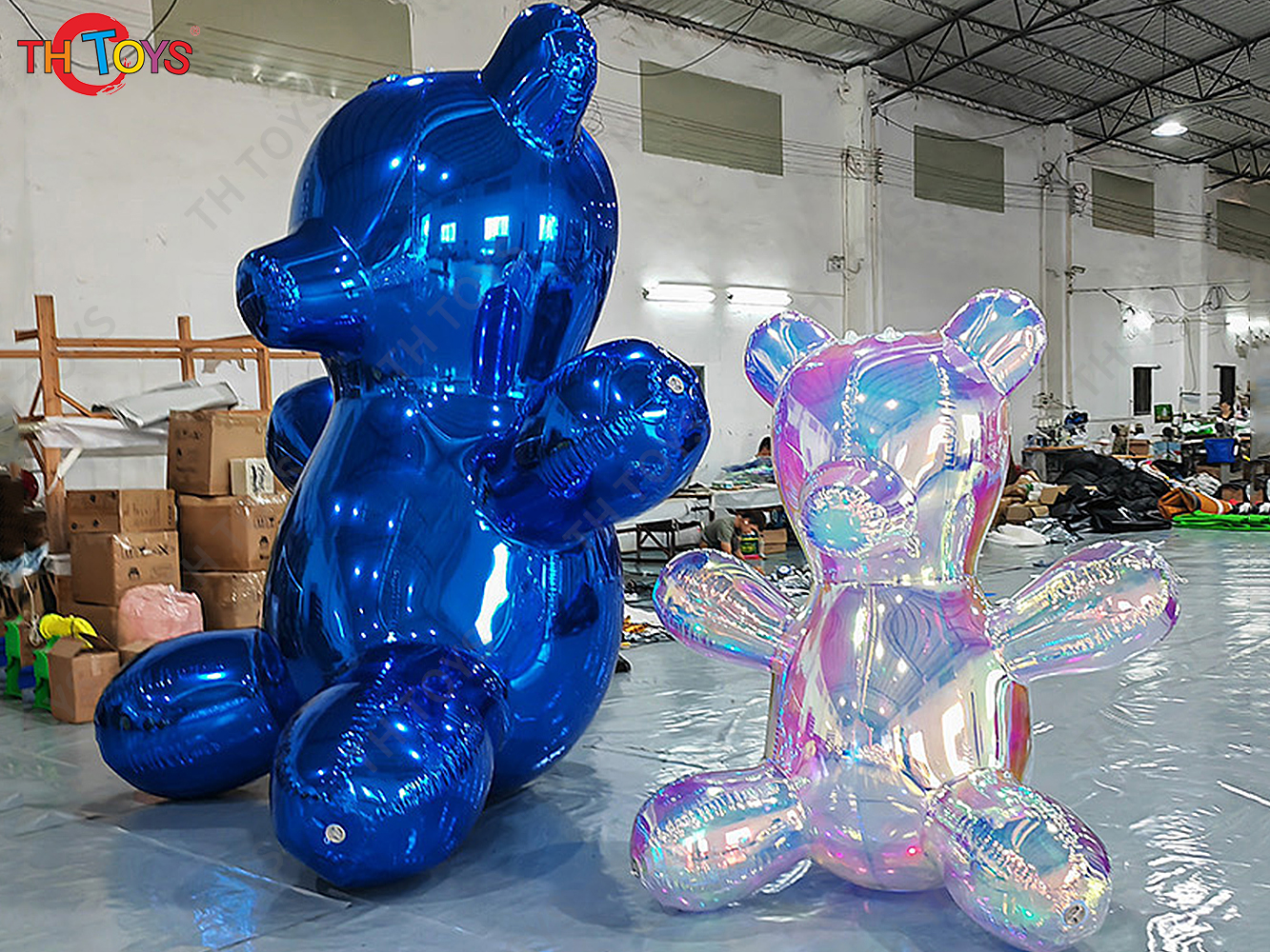 Silver Shiny PVC Reflective Mirror Sphere Ball Inflatable Bear Balloon Cartoon Model for Stage Decoration