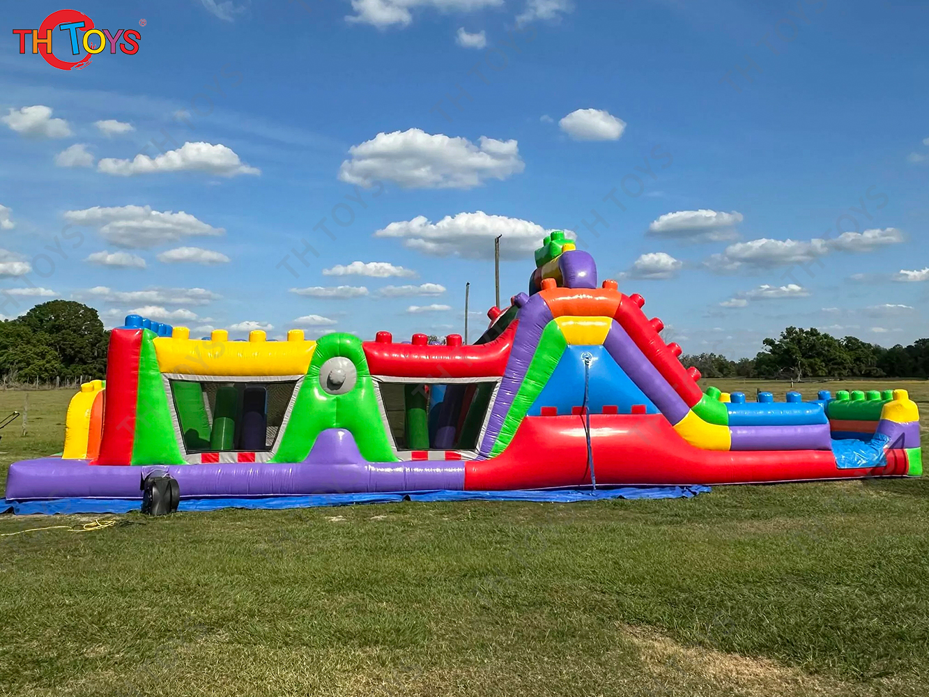 15x3m Customized Commercial Giant inflatable obstacle course, challenge obstacle course game with water slides