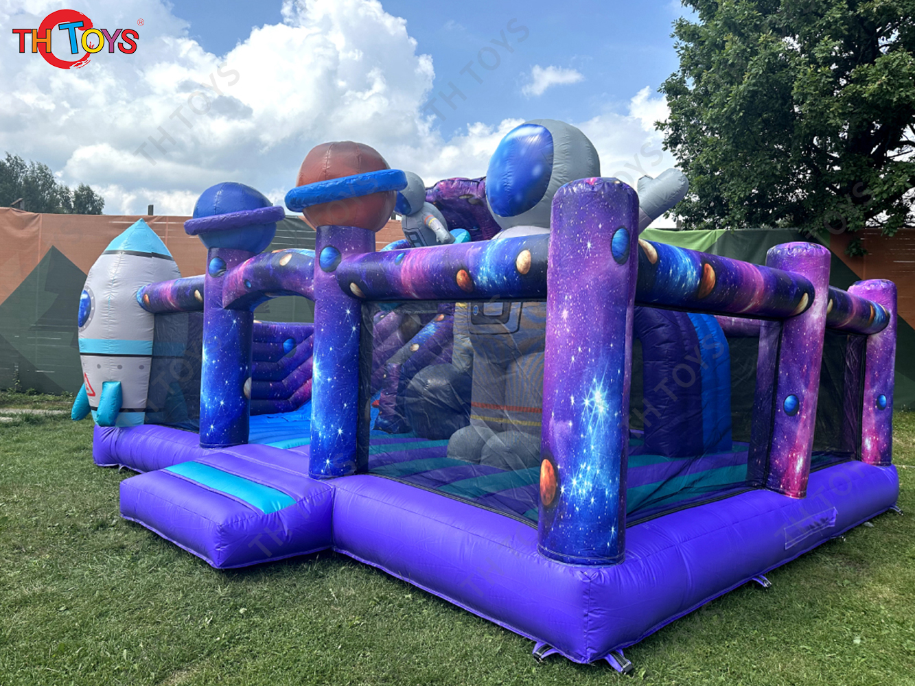 6x4m Commercial Inflatable Bouncer Playground with Slide Astronauts Space Theme Bouncy Castle