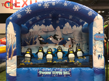 Commercial Grade Penguin Inflatable Carnival Gun Shot Game Hover Ball Shoot Range for Kids Party Rental