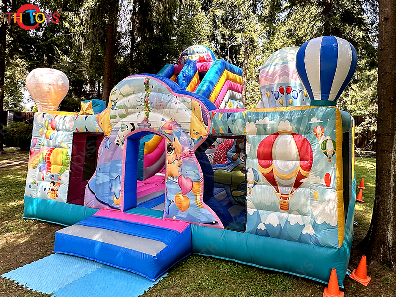 Inflatable Hot Air Balloon Bounce House for kids, 6x5m customized Inflatable Bouncy Castle With slide playground