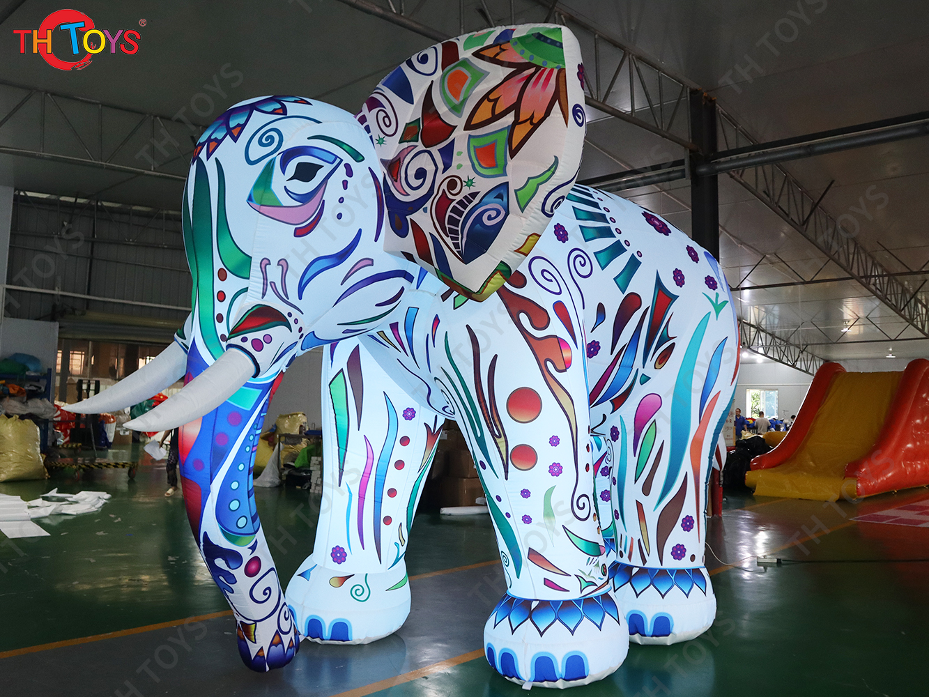 Giant Colorful printing Inflatable Elephant Animal Cartoon with Light for Outdoor Decoration