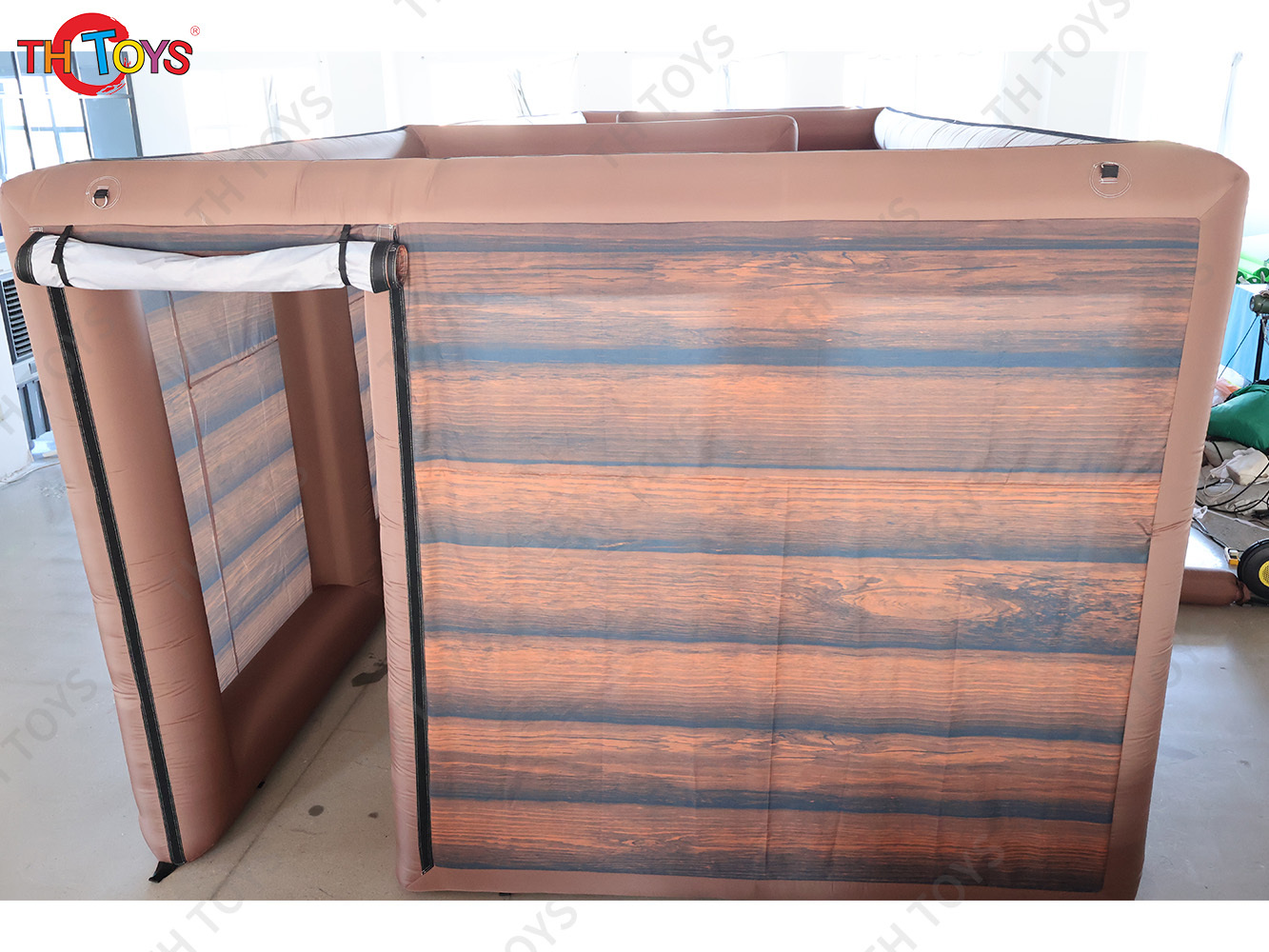 outdoor big inflatable wooden printing Christmas house,inflatable maze laser tag game for sale