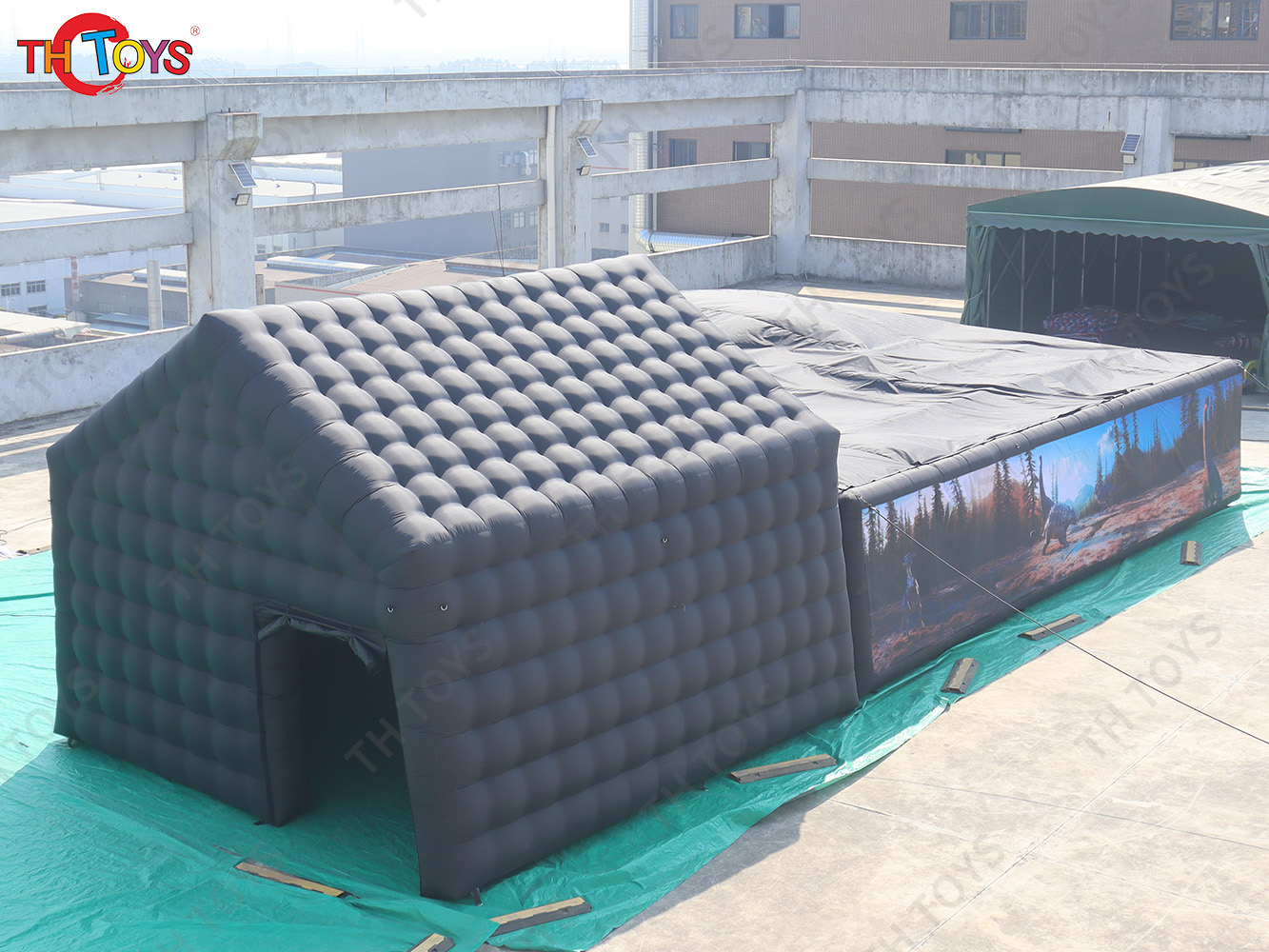 Inflatable dinosaur maze with black tent, customized inflatable obstacle maze laser tag game cube tent