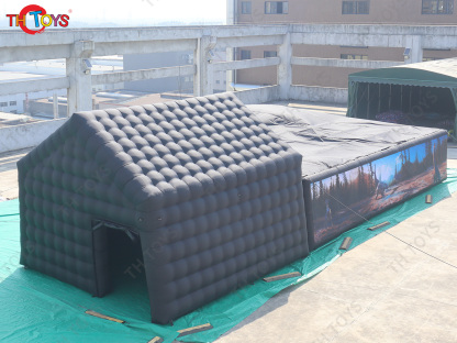Inflatable dinosaur maze with black tent, customized inflatable obstacle maze laser tag game cube tent