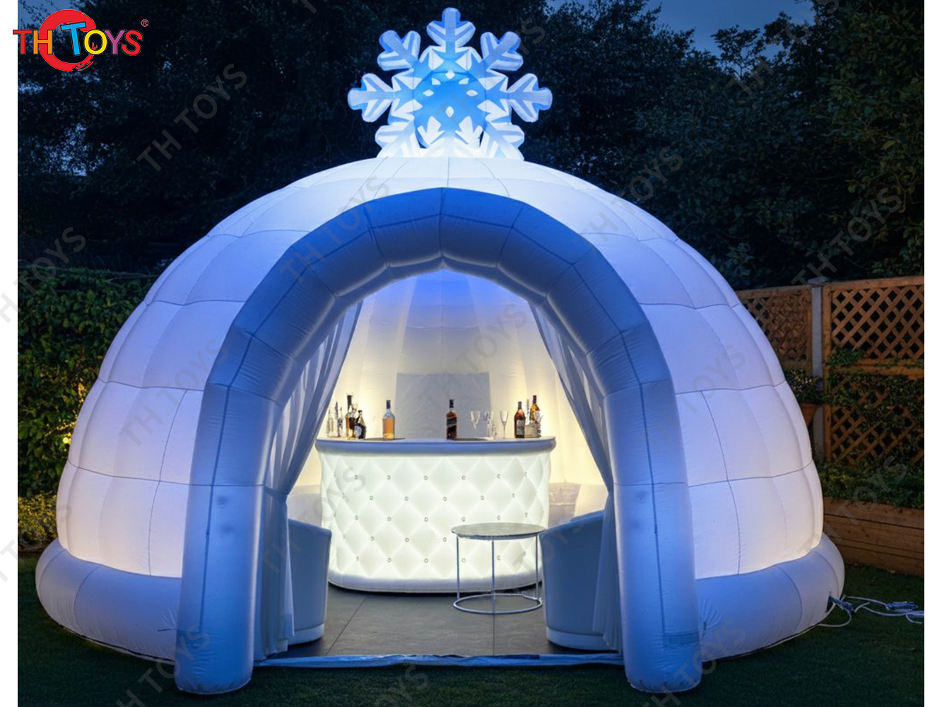 New Design Inflatable Dome Tent with LED Lighting Outdoor Carnival Party Inflatable Ice Bar with Snowflake