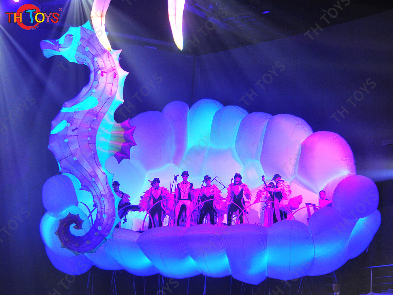 Inflatable Pearl Shell Stage Tent for Concert White Shell Tent with Colorful Lighting Blower