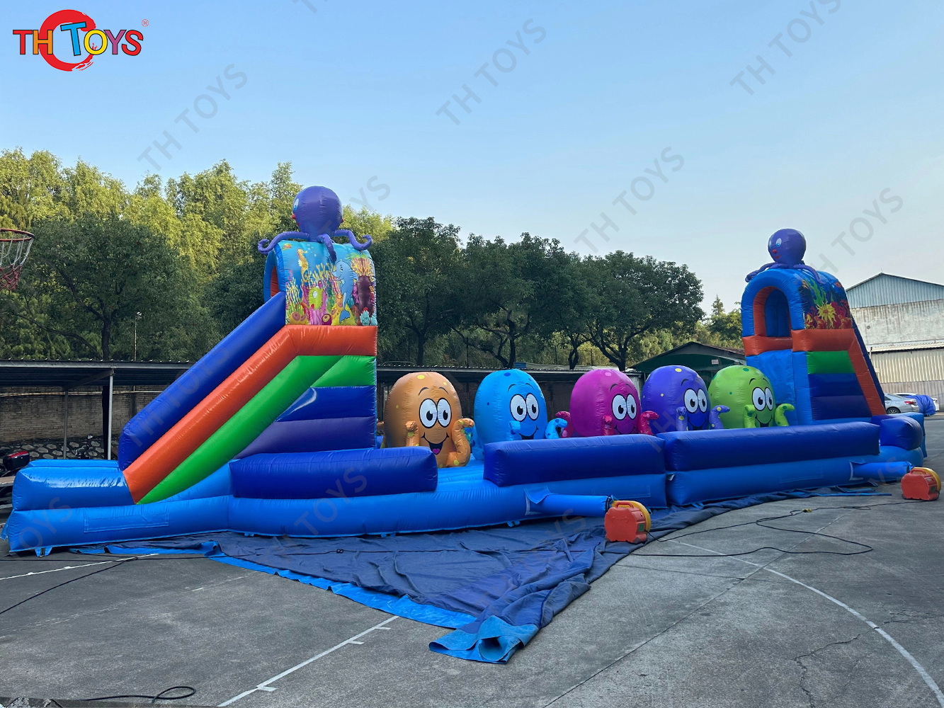 17m Big Inflatable Balls Jumping Obstacle Course Running Carnival Sport Game for Sale Inflatable Wipeout Sport Games 