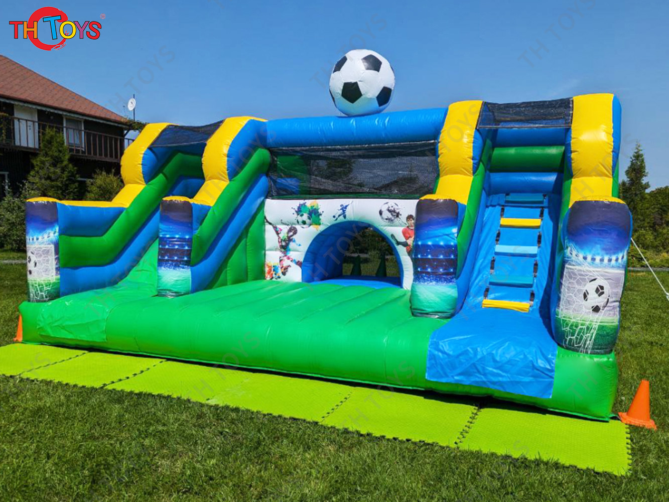 6x4m Football Themed Inflatable Slide Bouncer Playground Commercial Durable Inflatable Bouncy Castle with Slide