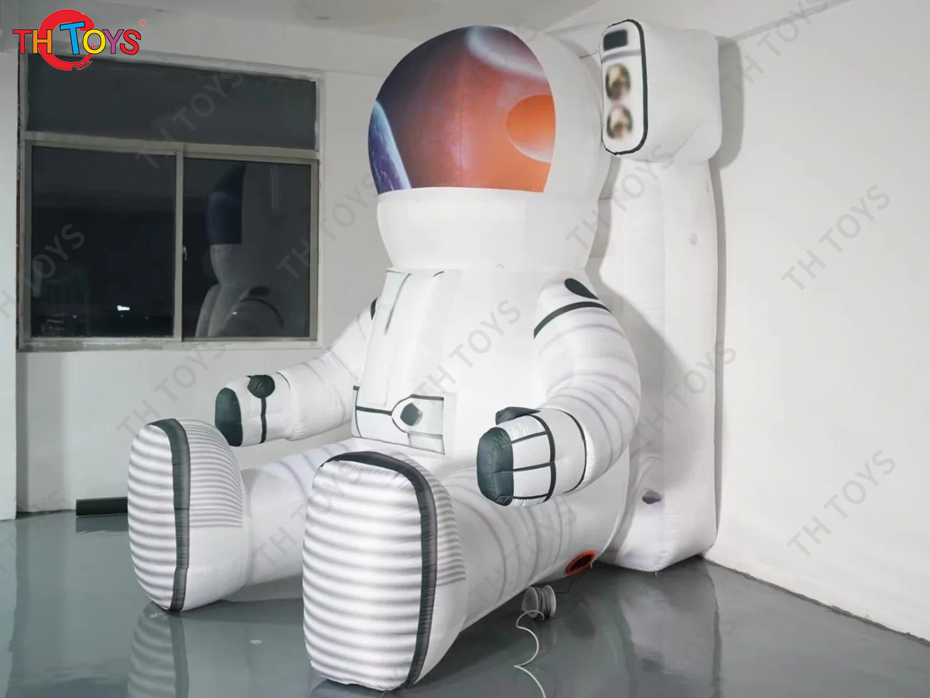 4m High Lighting Inflatable Astronaunt Model on Moon Sitting Inflatable Spaceman Air Balloon Advertising Ground Balloon