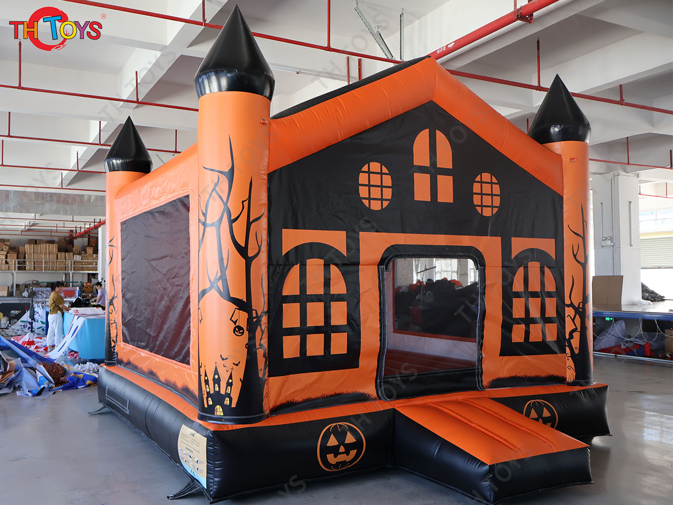 Inflatable Pumpkin Bouncer 4x4m Spooky Halloween Bounce House for Kids and Adults with Blower