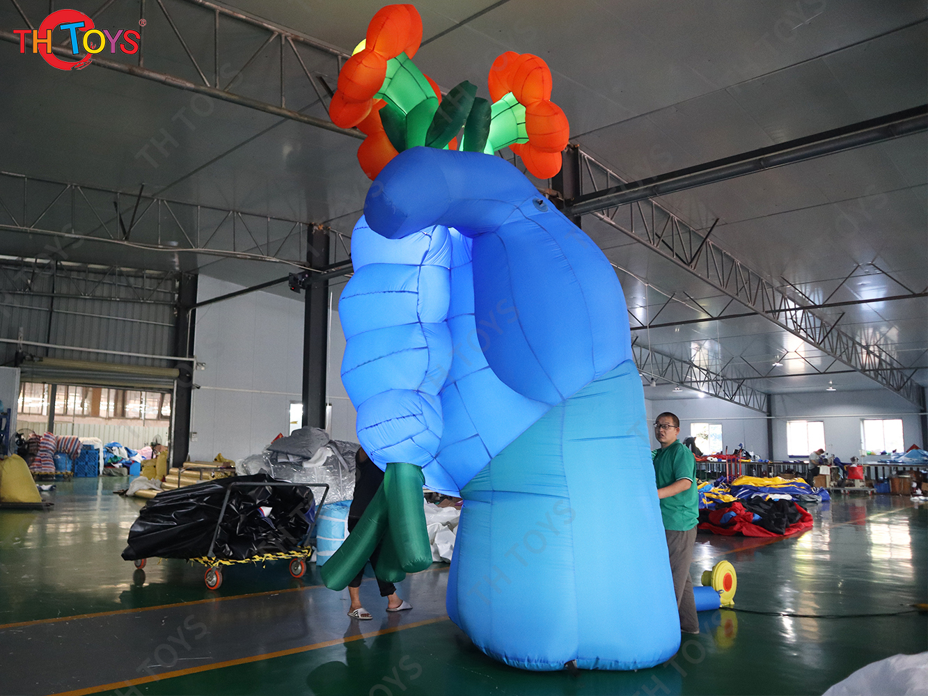 5m 17ft Giant Inflatable Cartoon Body Parts Air Blow Anime Doll Hands Holding Flower Event Stage Decoration Balloon