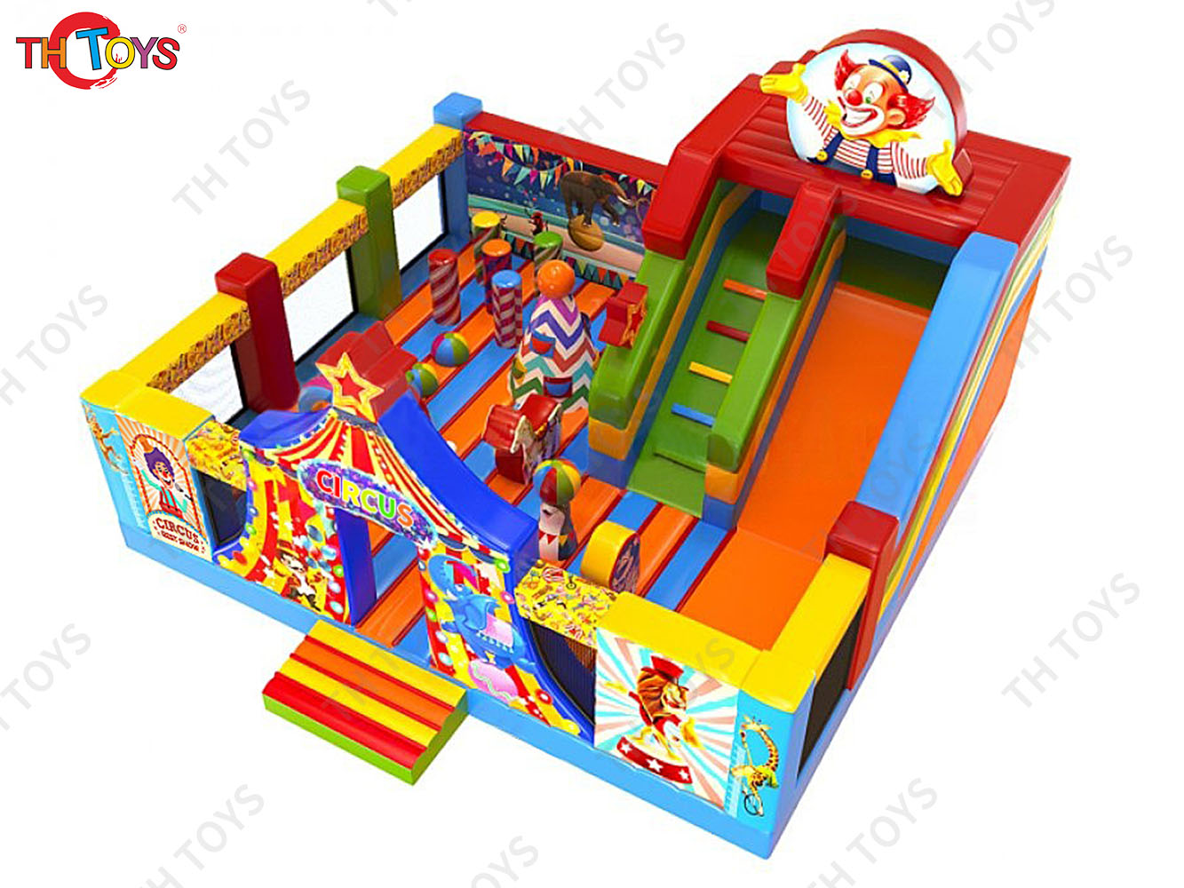 Newest Design Circus Carnival Inflatable playground, outdoor giant Inflatable Fun City with Bouncy slides