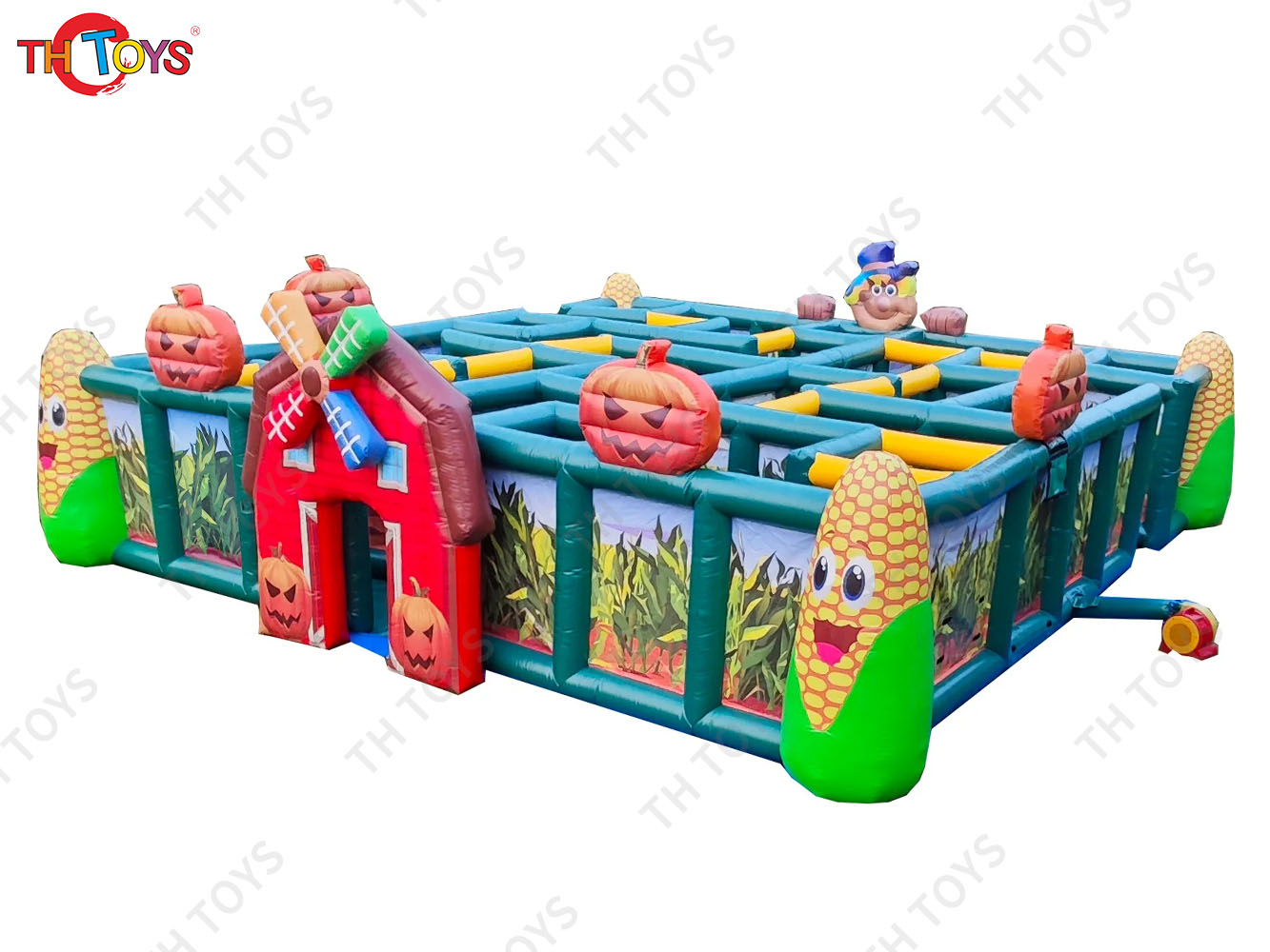 Halloween Theme Pumpkin Inflatable Maze with Corn Get Lost Patch Haunted House Outdoor Blow Up Inflatable Maze Laser Tag