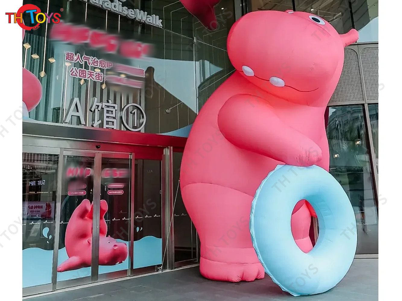 Pink Inflatable Hippo Model Custom Made Animal Hippo Cartoon Mascot Advertising Inflatables with Free Blower