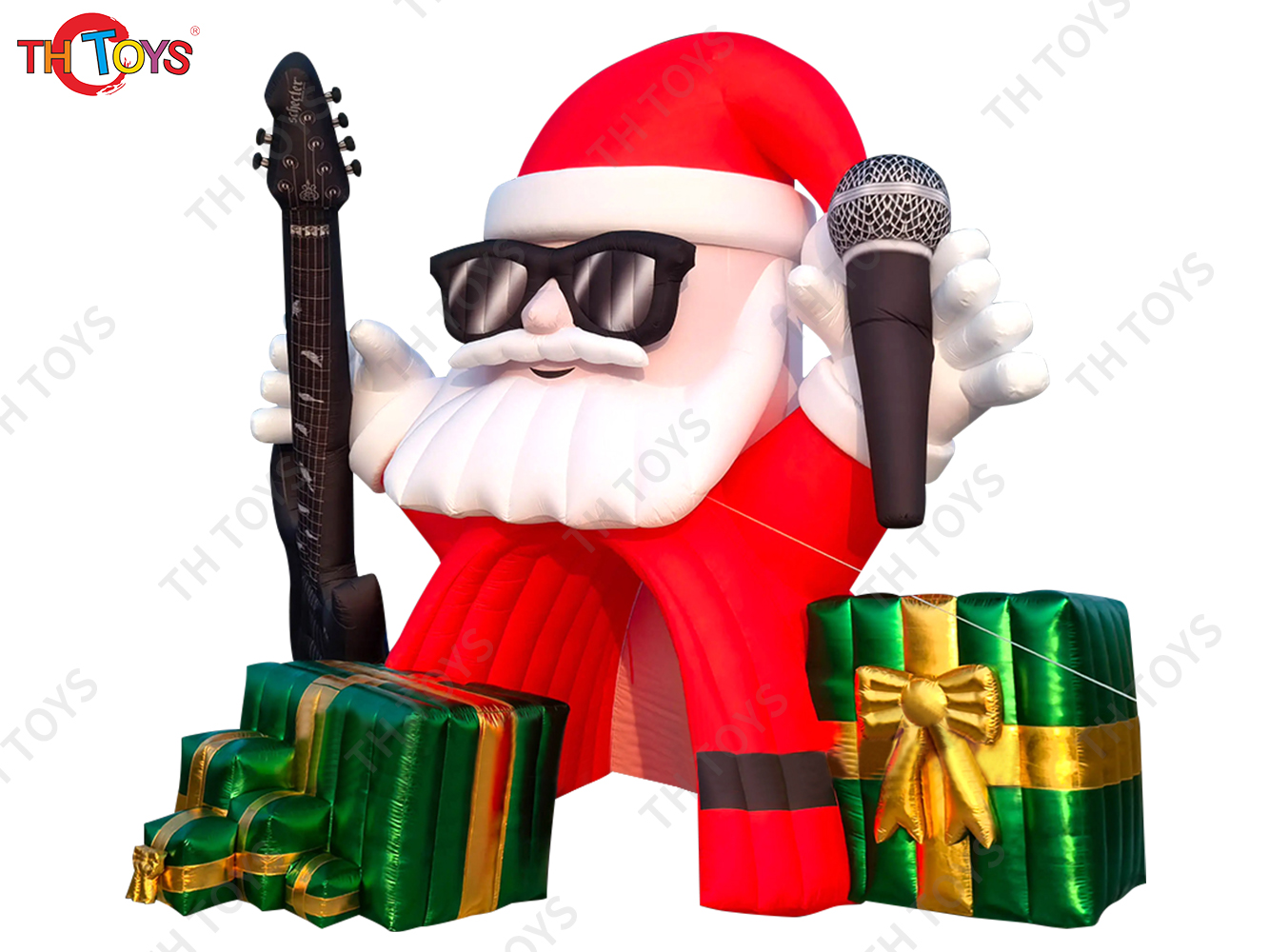 Outdoor Inflatable Christmas Entrance Dome Tent , 5m 17ft high Prtable Giant inflatable Rocking Santa Tunnel With Guitar N Gift