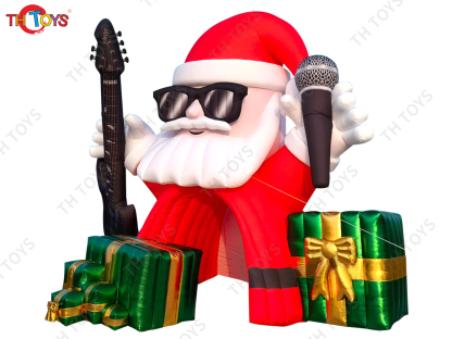 Outdoor Inflatable Christmas Entrance Dome Tent , 5m 17ft high Prtable Giant inflatable Rocking Santa Tunnel With Guitar N Gift