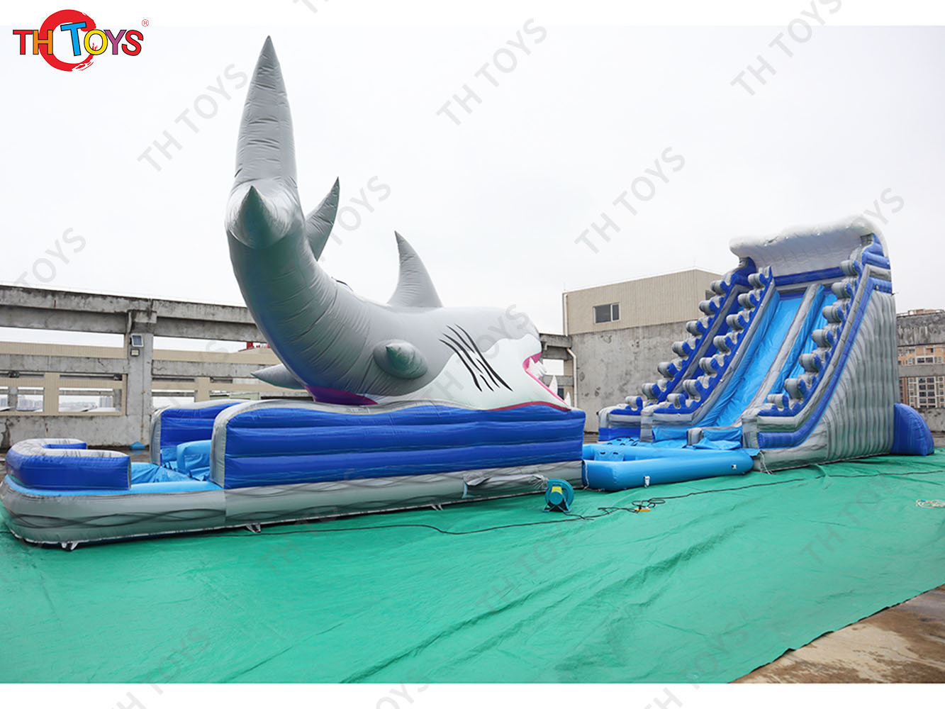 by ship to port,Shark Inflatable Water Slide With Pool for commercial rent,giant inflatable slide slip summer toys