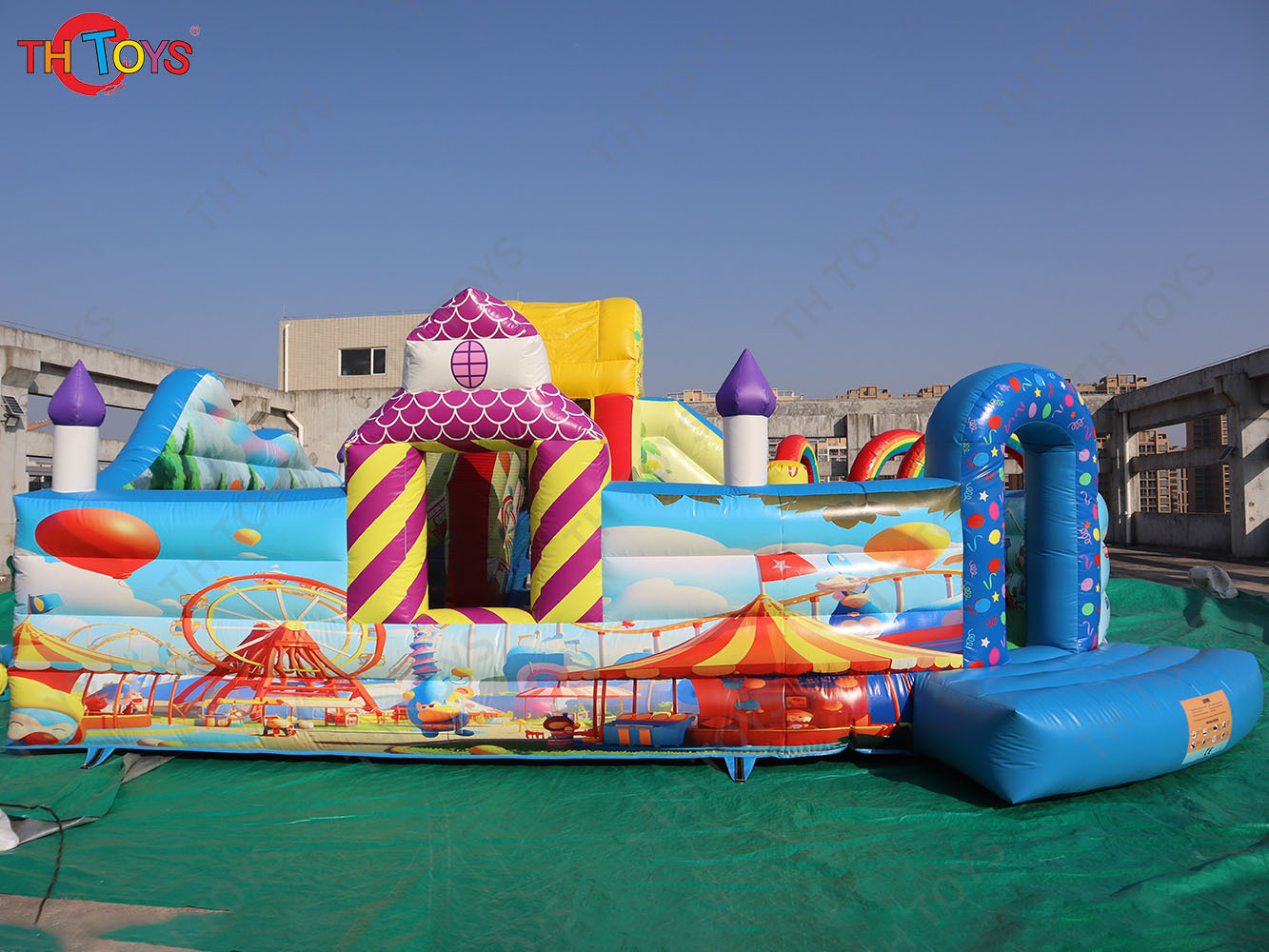 by ship to door, Fun Fair Kids Jumping Castle, 7.4x5.5m Outdoor inflatable Bounce House with Slide combos playground for party