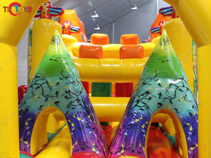 Jungle Theme Inflatable Obstacle Course Playground Commercial Durable Inflatable Bouncer with SlideObstacles