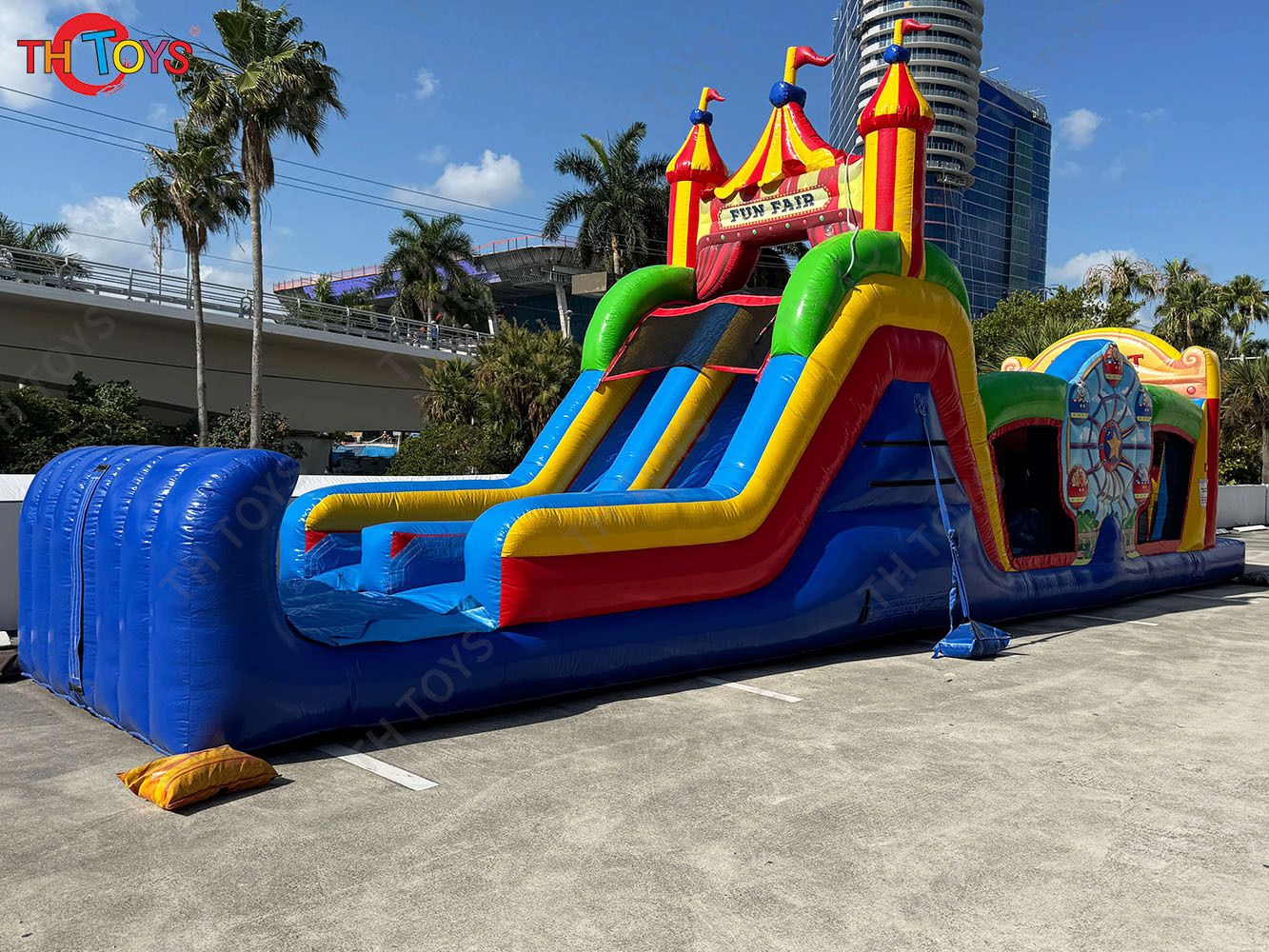 Circus funny inflatable obstacle course for kids, fun fair inflatable obstacle course bouncy castle with slide combos