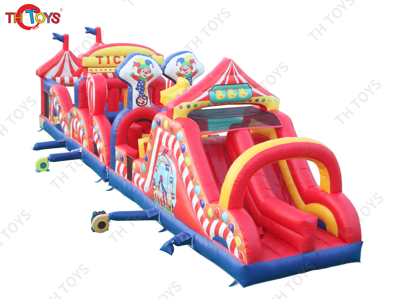 Carnival Theme Inflatable Obstacle Course,Giant Commercial Inflatable Obstacle Course With Bounce Slide