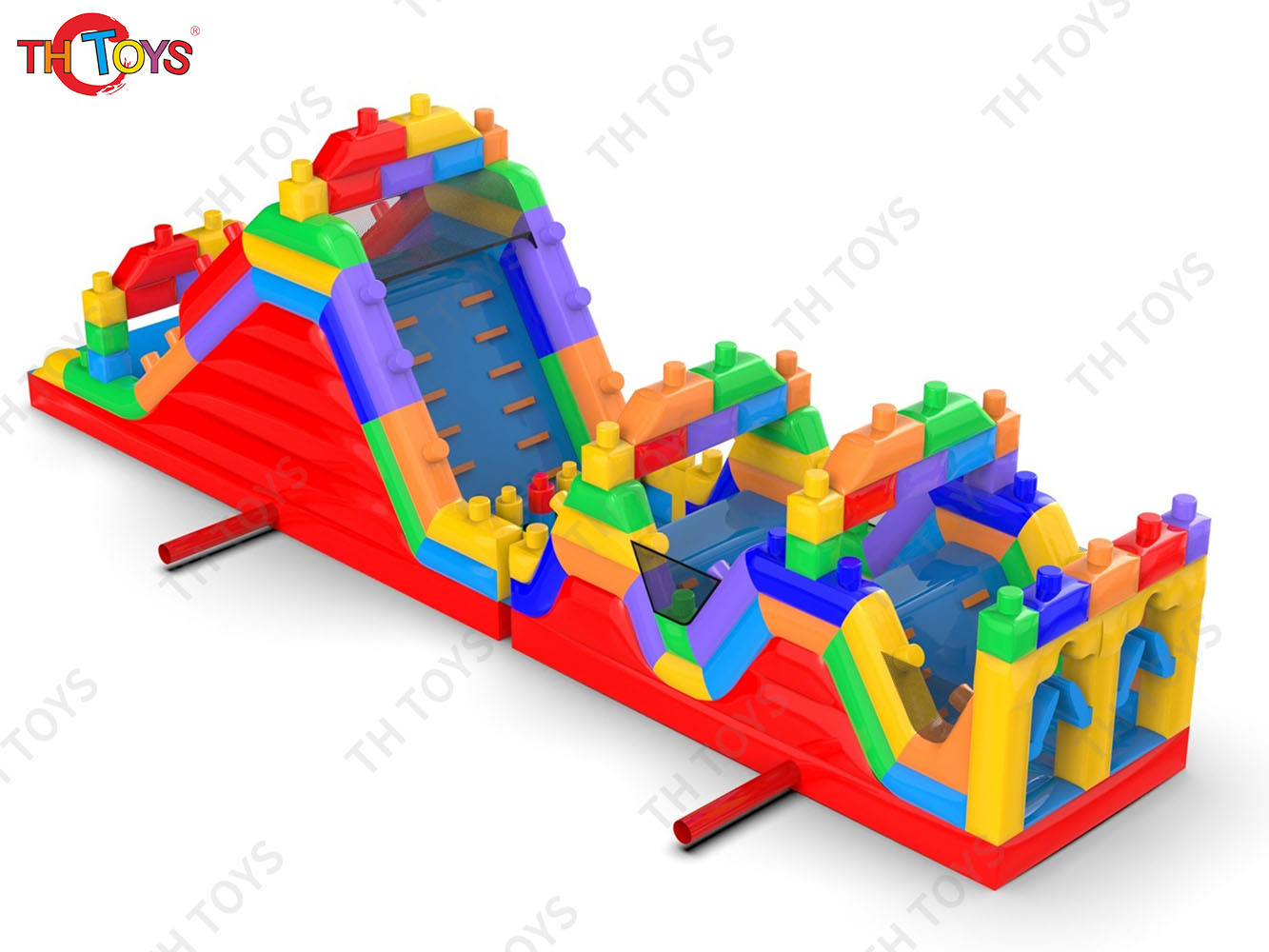Building Blocks Inflatable Obstacle Course,Giant Commercial Inflatable Obstacle Course With Bounce Slide