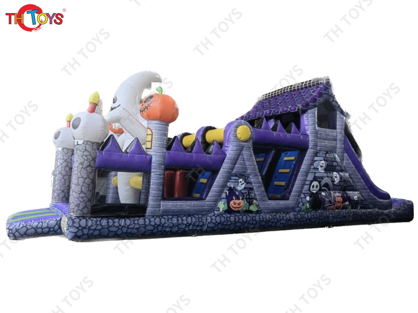 Ghost Pumpkin Inflatable Obstacle Course, Halloween Bouncy Obstacle House Race Game
